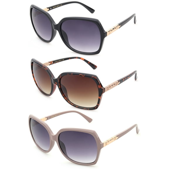 3 Pack Oversized Square Plastic Frame Fashion Sunglasses for Women