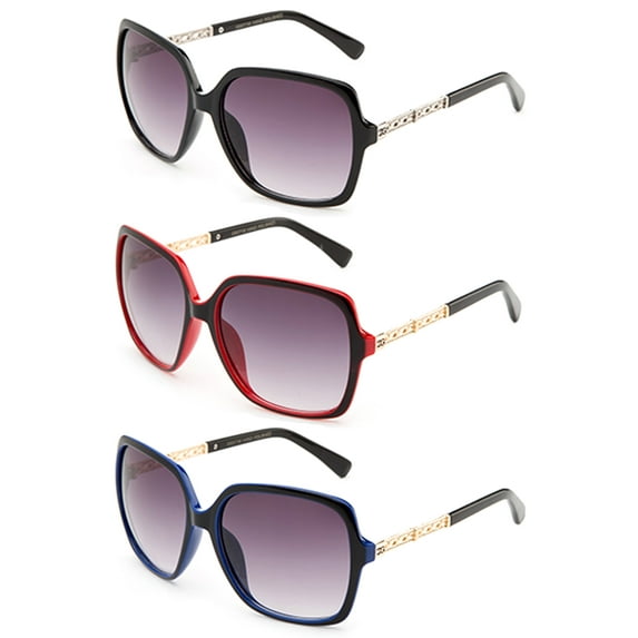 3 Pack Oversized Square Two Tone Plastic Frame Fashion Sunglasses for Women
