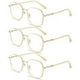 thumbnail image 1 of 3 Pack Oversized White Reading Glasses 2.00 for Women, Ladies Fashionable Square Readers Blue Light Blocking Presbyopic Glasses +2.00, 1 of 8