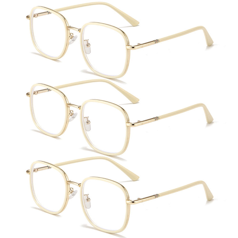 3 Pack Oversized White Reading Glasses 3.00 for Women, Ladies Fashionable Square Readers Blue Light Blocking Presbyopic Glasses +3.00