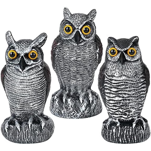 3-Pack Owl Decoys for Bird Deterrent - Weatherproof Bird Repellent Devices for Outdoor Use - Plastic Owls to Scare Birds Away and Control Garden Pests$$Garden & Patio
