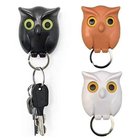3-Pack Owl Key Holder Cute Wall-Mounted Key Hooks with Automatic Open-Close Eyes & Magnetic Night Owl Keyring Holder, Self-Adhesive Tape Included TIKA