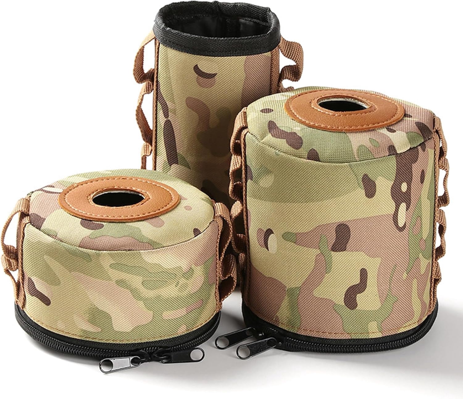 3-Pack Oxford Cloth Propane Tank Cover with Side Loops | Portable Carry & Hanging Blanket for Camping Stove Gas Canisters | Camouflage