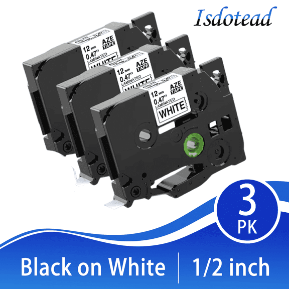 3-Pack P Touch Label Tape Replacement for Brother TZe-231 TZe TZ Tape 12mm 0.47 Laminated White Compatible for Brother Label Maker PT-D210 PT-D220 PT-H110 PT-D400 PT-D610BT D410 D600 D460BT