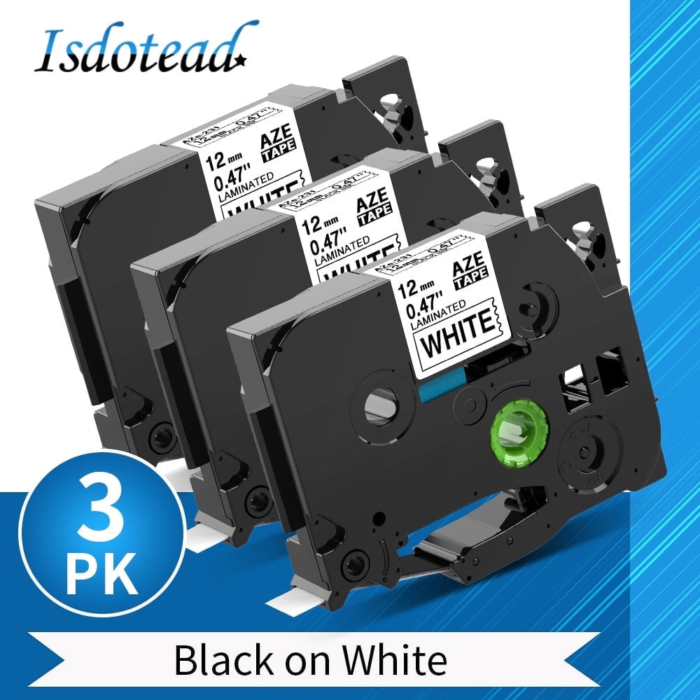 3-Pack P Touch Label Tape Replacement for Brother TZe-231 TZe TZ Tape 12mm 0.47 Laminated White Compatible for Brother Label Maker PT-D210 PT-D220 PT-H110 PT-D4
