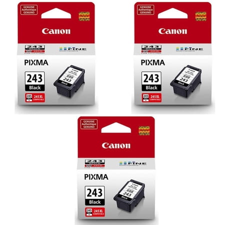 Canon 3 Pack PG-243 Black Ink Cartridge for PIXMA iP, MX, MG, TS, and TR Series Printers - 5.6ml