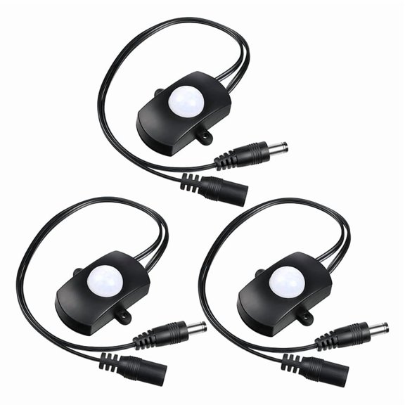 3-Pack PIR Motion Sensor Light Switch for DC 5V-24V, 5A, With DC Coupler Cable