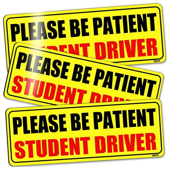 3-Pack PLEASE BE PATIENT, STUDENT DRIVER Car Bumper Sticker Reflective Magnetic Car Logo