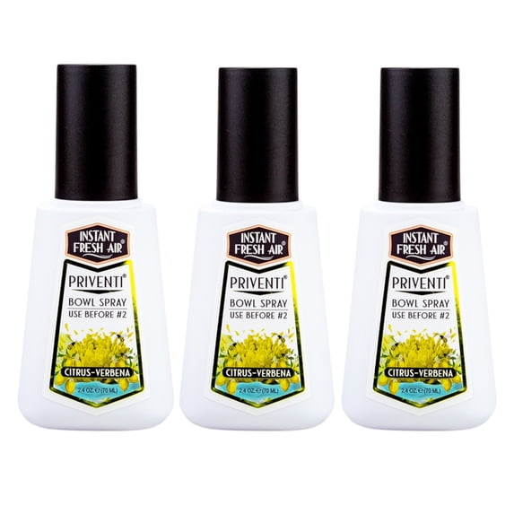 3 Pack PRIVENTI Toilet Spray, Citrus-Verbena Scent Bathroom Spray with Noxban Technology Odor Elimination, Travel Size, Long-Lasting Freshness for Home, Travel or Work, 2.4 Oz. - INSTANT FRESH AIR