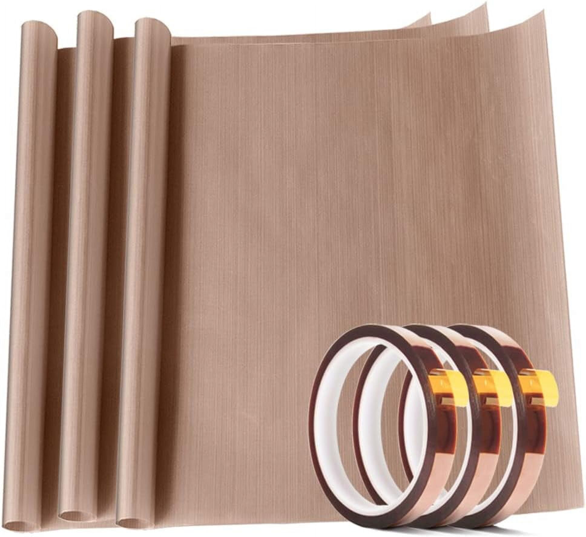 3 Pack PTFE Teflon Sheet 16 x 20" and 3 Rolls 10mm X 33m Heat Resistant Sublimation Tape for Heat Press Transfer Non Stick Paper Reusable Heat Resistant Craft Mat,Protects Iron,for Heat Press Mac