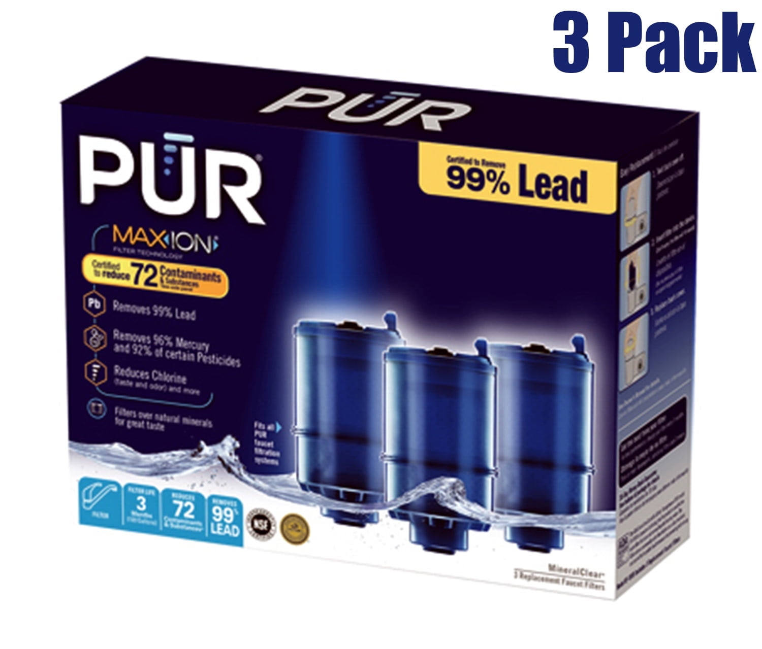 3 Pack PUR MineralClear Replacement Faucet Filter RF9999