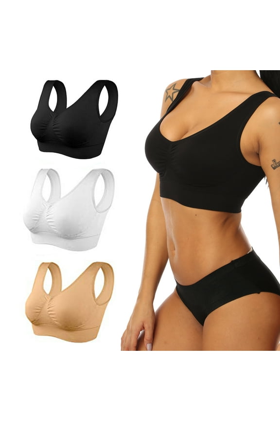 3 Pack Padded Sports Bras for Women,Ladies Seamless Yoga Bra,Comfortable Wireless Sleep Bra with Removable Pads