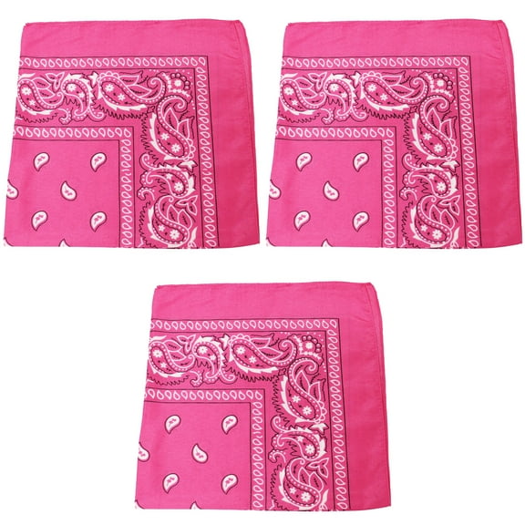3 Pack Paisley Cotton Bandanas Classic Western Style Headwear (Hot Pink)