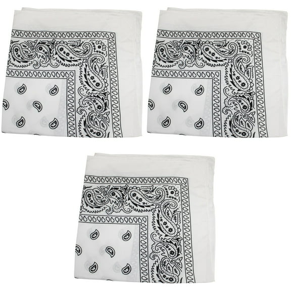 3 Pack Paisley Polyester Bandanas Lightweight and Stylish Accessories (White)