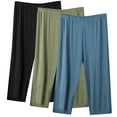 thumbnail image 1 of 3 Pack Pajama Pants Womens Plus Size Capris Elastic Waist Soft Cotton Sleep Pjs Bottoms Cropped Pants, Black/Green/Blue S, 1 of 4