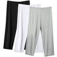 thumbnail image 1 of 3 Pack Pajama Pants Womens Plus Size Capris Elastic Waist Soft Cotton Sleep Pjs Bottoms Cropped Pants, Black/White/Gray 5XL, 1 of 4