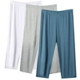 thumbnail image 1 of 3 Pack Pajama Pants Womens Plus Size Capris Elastic Waist Soft Cotton Sleep Pjs Bottoms Cropped Pants, Blue/White/Gray L, 1 of 4