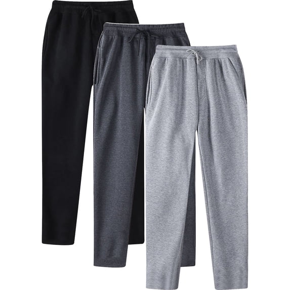 3 Pack Pants Mens Tracksuit Bottoms,Fleece Lined Straight Leg Joggers Men Solid Color Sweatpants Elasticated Waist Trousers Plain Track Pants with Pockets Casual Trousers Full Length Sweat Pants