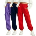 thumbnail image 1 of 3 Pack Pants for Girls Casual Elastic Waist Cotton Cuffed Sweatpants Girls Joggers with Pockets Size 4-14, 1 of 6