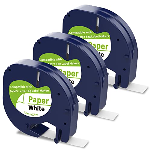 2-Pack Black On White Paper Label Tape 91330 For DYMO LetraTag LT-100H, 100T, QX50 – 1/2" X 13' By Superink