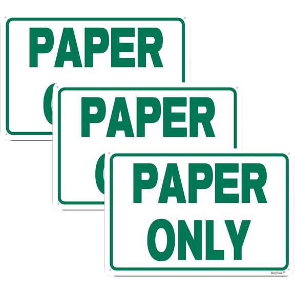 3 Pack Paper Only Sign,Paper Only Recycling Sign,No Trash Signs, No Dumping Sign, "Paper Only " 8"x12" Aluminum Sign