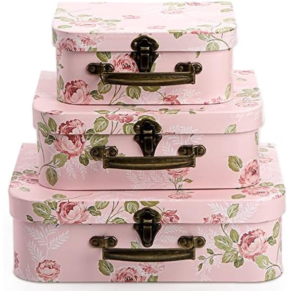 3 Pack Paperboard Suitcases Storage Box Decorative Storage Boxes Gift Boxes With Lids for Photo Storage Home Decoration, Wedding, Birthday, Anniversary, Pink$$Home Decor, Kitchen, & Other