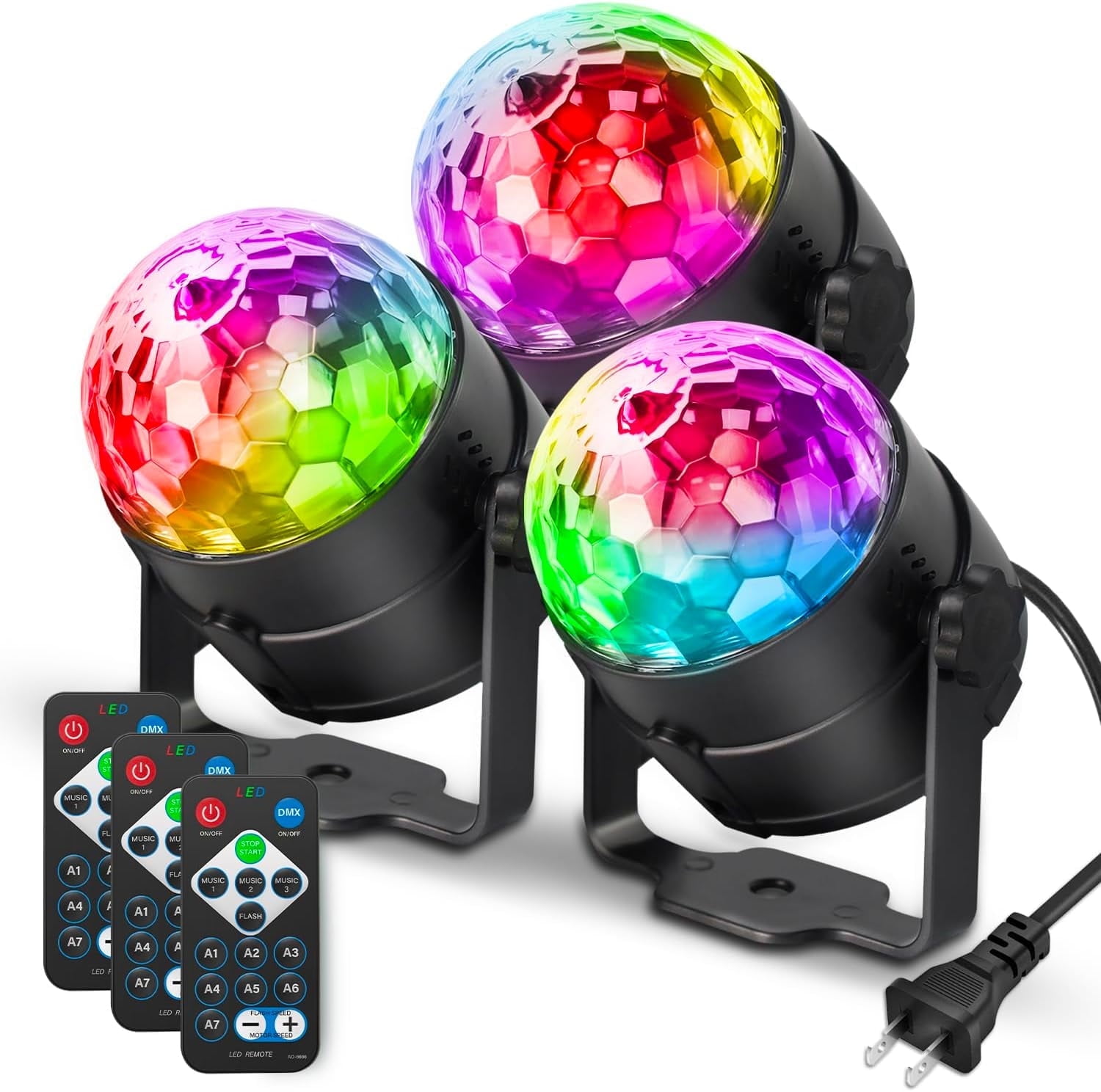 3-Pack Party Ball Strobe 7 Colors Sound Activated Stage Light with Remote Control for Celebration