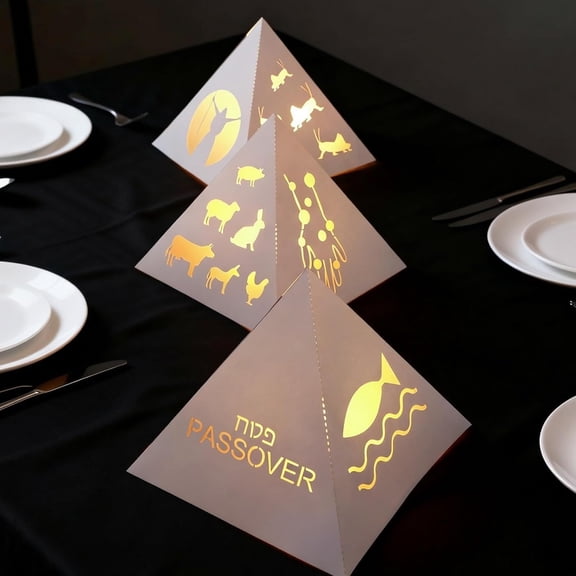 3 Pack Passover Table Centerpieces Ten Plagues Pyramid Paper Lantern Decoration Make Your Own Passover 10 Plagues of Egyptian Pyramids Scene Standable Crafts Kit for Seder Jewish Home Party