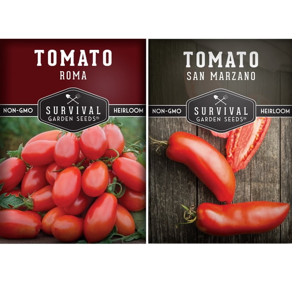 2 Pack Paste Tomato Seed Collection - Roma, San Marzano - Full Sun Annual Vegetable