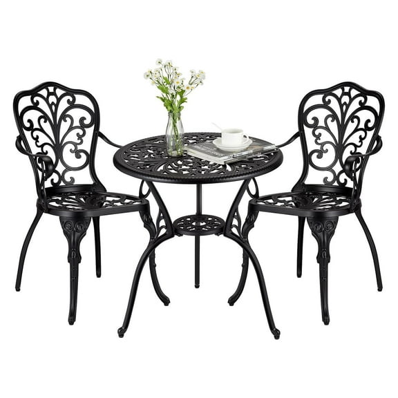 3 Pack Patio Bistro Set Outdoor Cast Aluminum Patio Bistro Set, Patio Table and Chairs Set of 2 with Umbrella Hole for Yard Garden Balcony Poolside