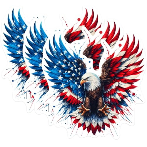 (3 Pack) Patriotic Eagle Decals - American Flag Eagle - USA Pride Decals - 3 Inches On Longest Side - Easy Peel & Apply - Made in USA - 3MCS0285