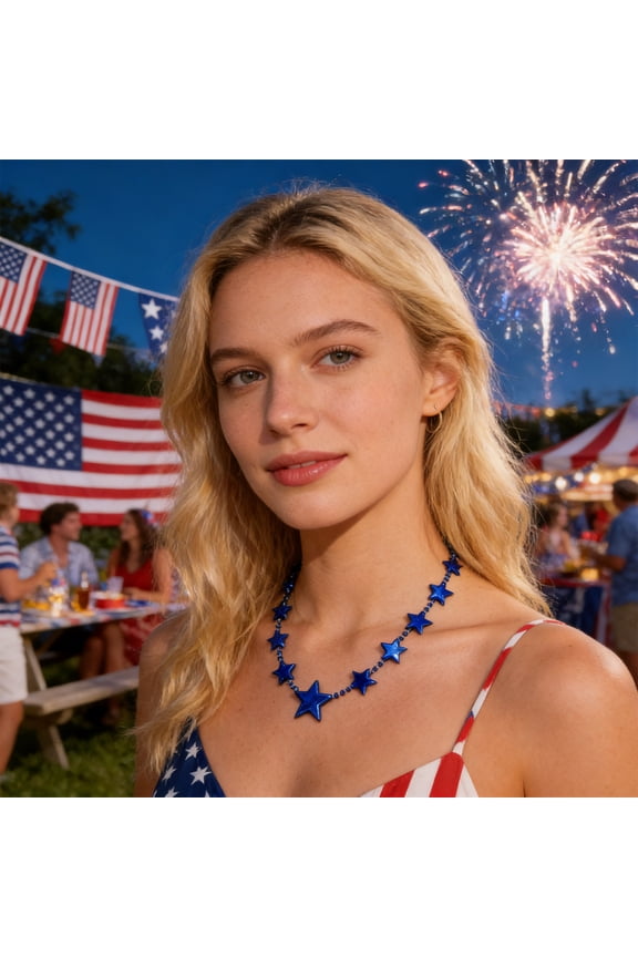 3-Pack Patriotic Star Necklaces for 4th of July, Red White Blue Plastic Party Favors, USA Independence Day Jewelry Decor,Blue
