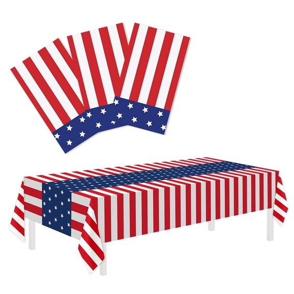 3 Pack Patriotic Tablecloths, 108"x54" Disposable Plastic Table Covers for 4th of July, American Flag Style Table Cloths for Independence Day Party Decorations