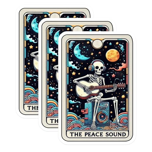 (3 Pack) Peace Sound Skeleton Decals - Guitar Player - Celestial Laptop Decal - 3 Inches On Longest Side - Easy Peel & Apply - Made in USA - 3MCS4241