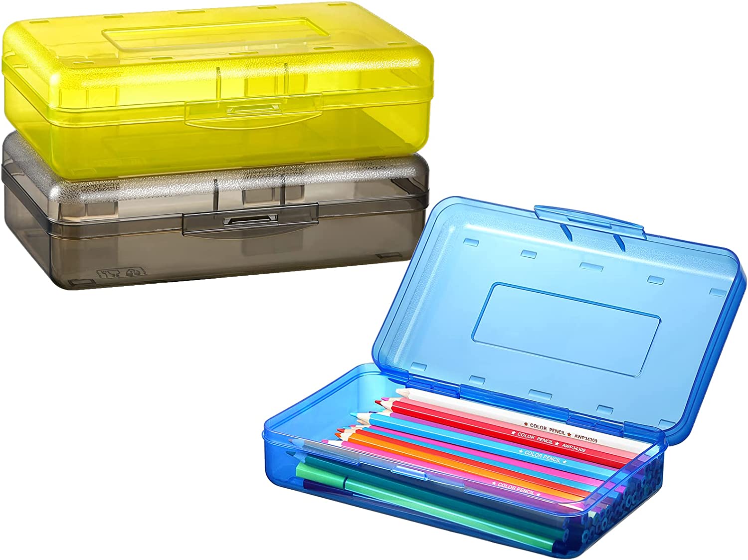 3 Pack Pencil Box, Pencil Box for Kids, Plastic School Supply Box