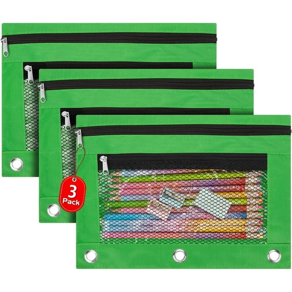 3 Pack Pencil Pouch for 3 Ring Binder, Bulk Pencil Pouches in Multi Colors, Binder Pencil Pouch with Smooth Zipper, Zipper Pencil Pouches, 3 Ring Binder Pencil Pouches, Clear Window Pencil Case