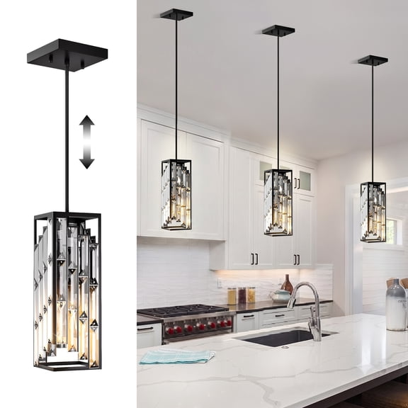 3-Pack Pendant Lights for Kitchen Island, Black Mini Crystal Chandelier, Modern Hanging Pendant Lighting Fixture, E26 Base