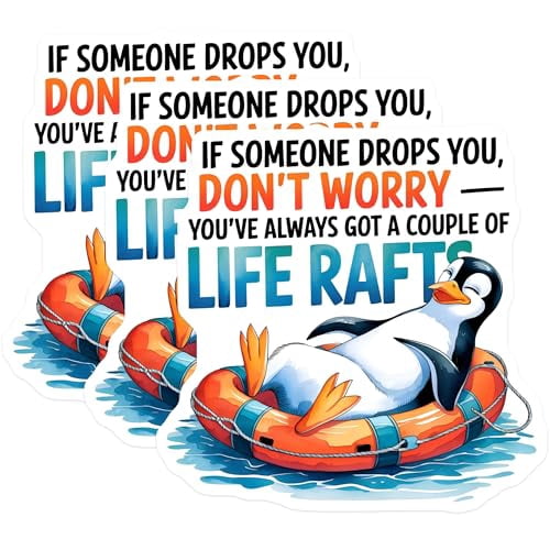 Free Fall Life Raft Sticker (3 Pack) Penguin Life Raft Decals - Funny Animal Sticker ...