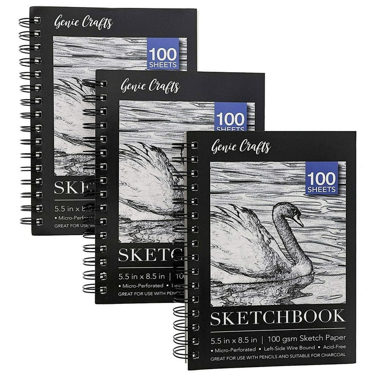 3-Pack Small Sketchbook, 5.5x8.5 Inch Spiral Bound, Blank