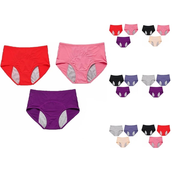 3 Pack Period Underwear for Women High Waisted Comfortable Breathable Mesh Leak Proof Menstrual Panties Briefs