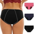 thumbnail image 1 of 3 Pack Period Underwear for Women Leak Proof Underwear High Waisted Protective Briefs Plus Size Seamless Panties Underpants, 1 of 9