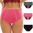 thumbnail image 1 of 3 Pack Period Underwear for Women Leak Proof Underwear High Waisted Protective Briefs Plus Size Seamless Panties Underpants, 1 of 9