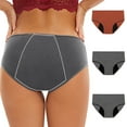 thumbnail image 1 of 3 Pack Period Underwear for Women Leak Proof Underwear High Waisted Protective Briefs Plus Size Seamless Panties Underpants, 1 of 9
