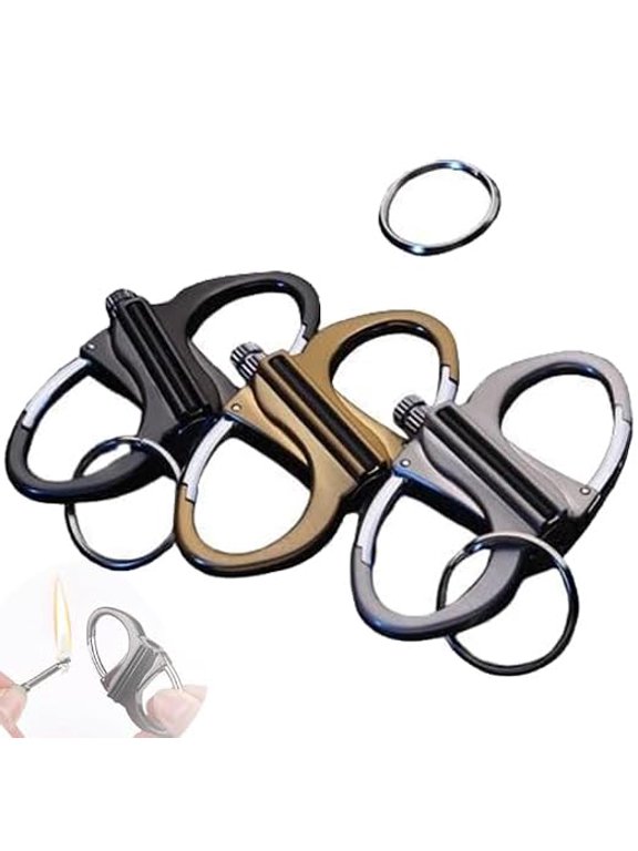 3 Pack Permanent Metal Lighter, Lighter Keychain Outdoor, Emergency Survival Gear with Flint Metal Matchstick Fire Starter Kerosene Refillable Lighter (3pcs, Black,Gold,Silver)