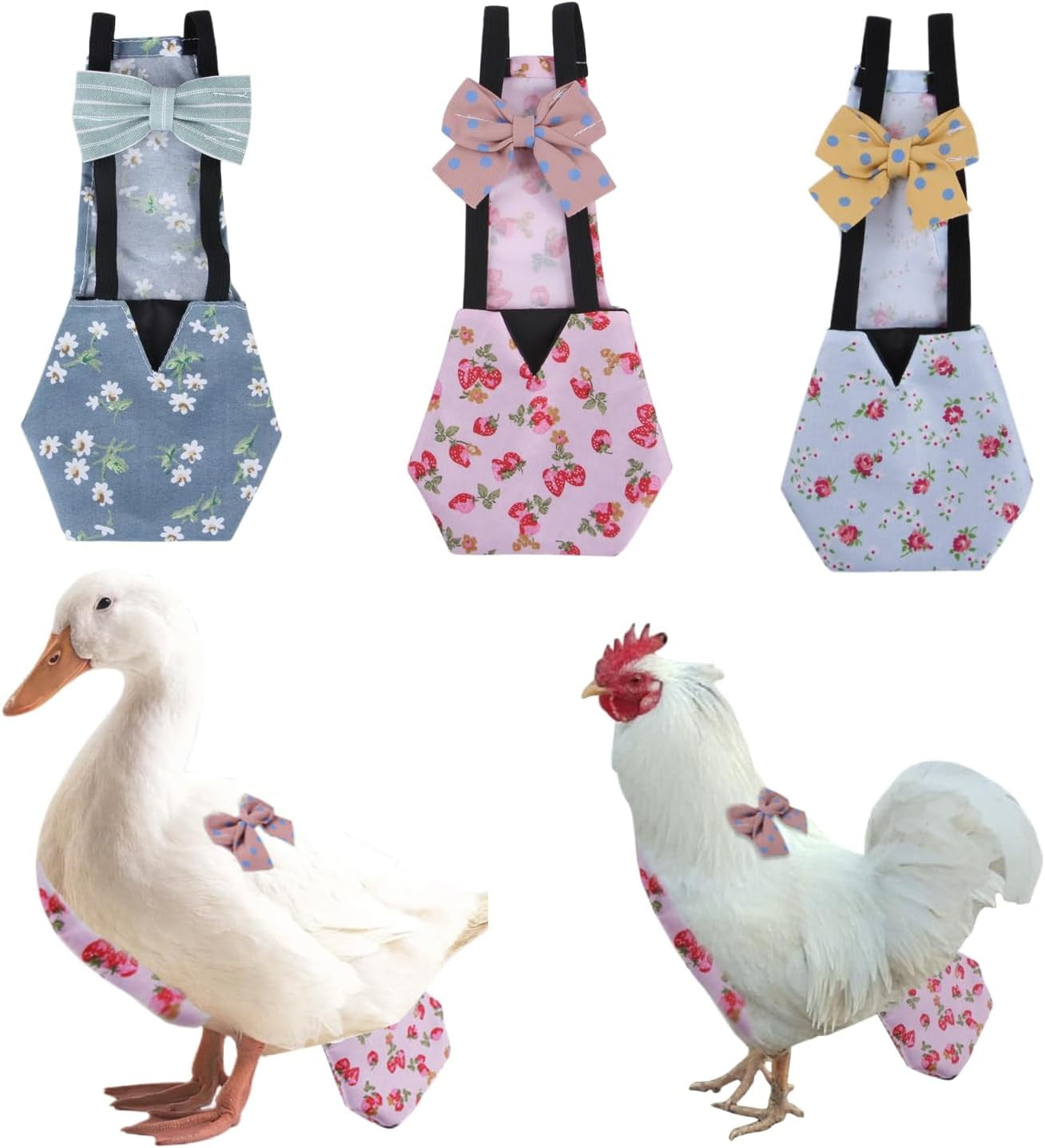 3Pack Pet Duck Chicken Diapers with Bow Tie Reusable Handmade Washable Waterproof Inner Layer