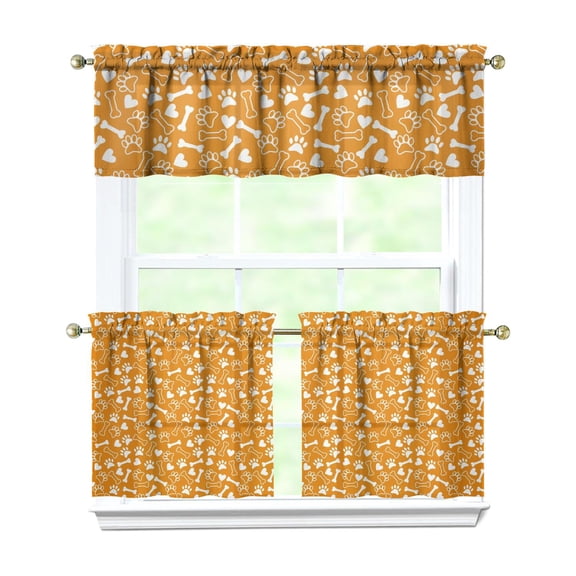 3 Pack Pet Lovers Kitchen Curtains - Adorable Dog & Cartoon Design, Light Filtering Caf Curtains with Valance, 54x18 + 27.5x24 Inch
