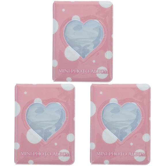 Hytrove PVC Mini Photo Album 3Pcs Pink Heart Hollow Design For Christmas Day present Storage