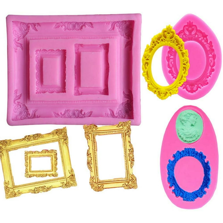 Vintage Frame Silicone Mold 4 Pcs, Photo Frame Crown Fondant Molds Jewel  Flower Chocolate Mold for Cake Decoration Candy Sugar Cupcake Topper Cake  Pop