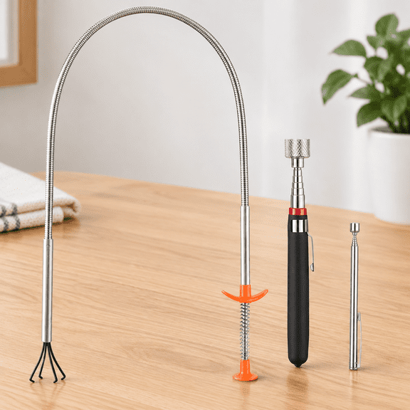 3 Pack Pick-up Tool Set - Extendable Magnetic Pick Up Tools and Flexible Grabber Claw - Retrieving Telescoping Magnet Pickup Tools - Flexible Extra Long Reach Bendable Curve Grabber with 4 Claws
