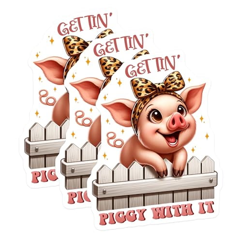 (3 Pack) Pig Decals - Leopard Bandana - Funny Piggy with It Laptop Decals - 3 Inches On Longest Side - Easy Peel & Apply - Made in USA - 3MCS6709